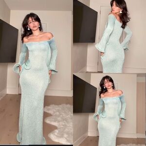 Lurex Knit Maxi Dress - Aqua